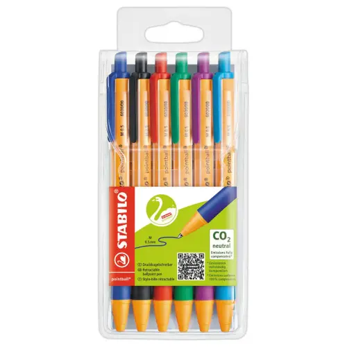6 Stylos-billes pointball - Pointe moyenne - Coloris assortis - STABILO