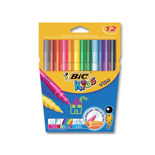 12 Feutres colorés à pointe fine Kids Visa - BIC