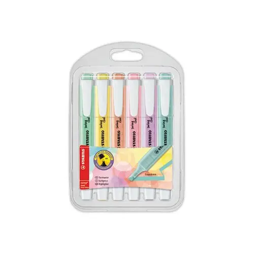 6 Surligneurs swing cool Pastel - Pointe biseautée - Coloris assortis - STABILO
