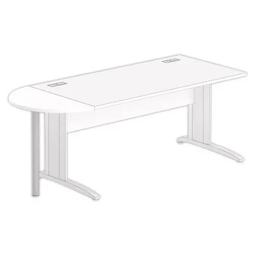 1/2 lune bureau rectangulaire blanc/alu