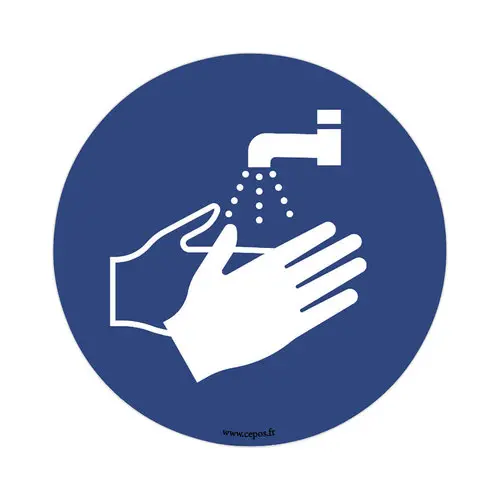 Sticker sol lavage des mains obligatoire, diamètre 45 cm