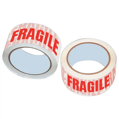 Adhésif imprimé "Fragile" en polypropylène - 66 m x 50 mm