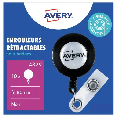 10 enrouleurs rétractables avec pince au dos - Fil 80 cm - Noir