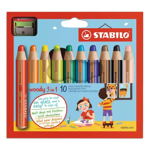 10 Crayons de couleur Woody + taille-crayons - STABILO