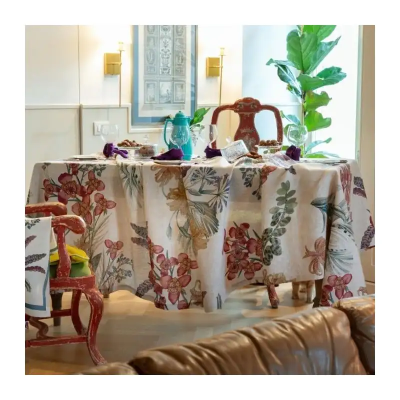 Tessitura Toscana Telerie, nappe carrée en lin "Eradea" Orchidées